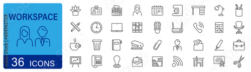 Office workspace icons set. Office and coworking icons. Vector illustration.