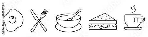 Breakfast icons. Breakfast time. Linear style. Vector illustration.
