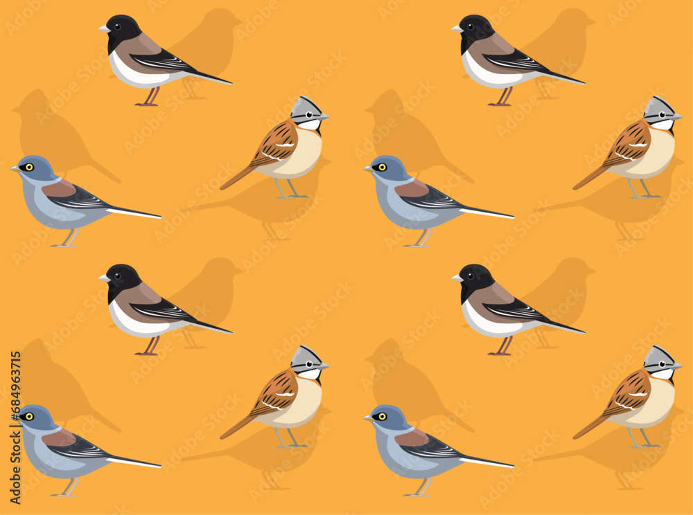 Fototapeta premium Bird Junco Sparrow Cartoon Cute Seamless Wallpaper Background