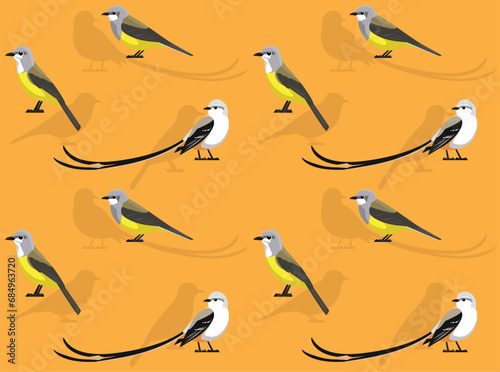Bird Kingbird Flycatcher Cartoon Cute Seamless Wallpaper Background photo