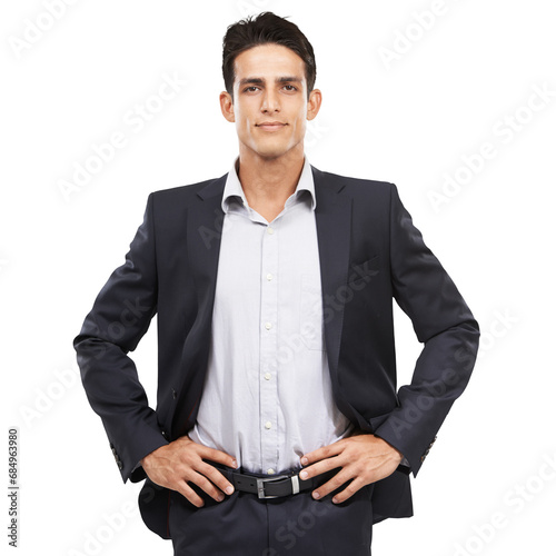 Portrait, confidence and business man, salesman or agent for sales experience, job vocation or career commitment. Professional agent, consultant or seller isolated on transparent, png background photo