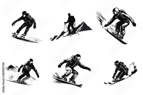 Winter ice snow sports silhouette vector photo