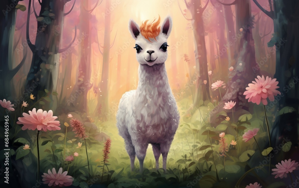 Pastel Llama in Enchanted Forest