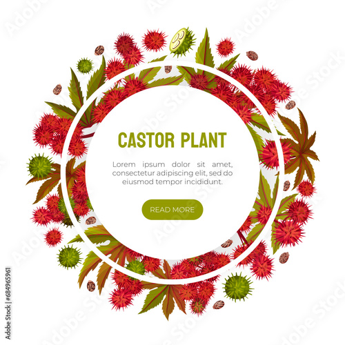 Castor Plant Banner Design with Leaves and Inflorescence Vector Template