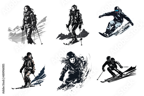Winter ice snow sports silhouette vector