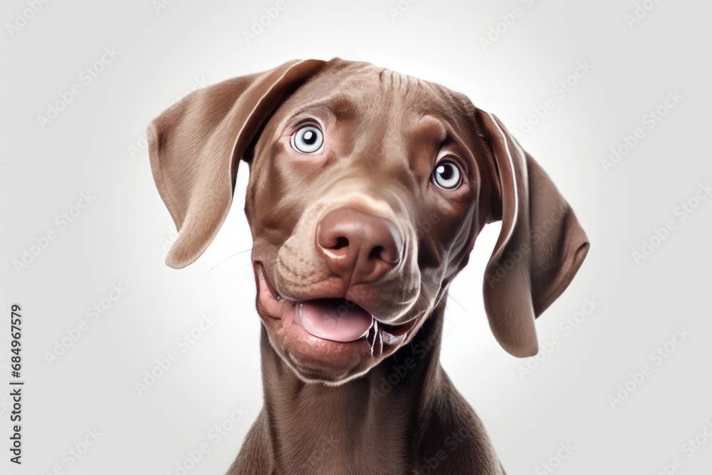 Cute playful dog pet is playing and looking at the camera. Weimaraner breed
