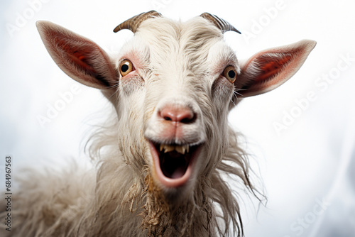 Portrait of a goat showing its tongue photo