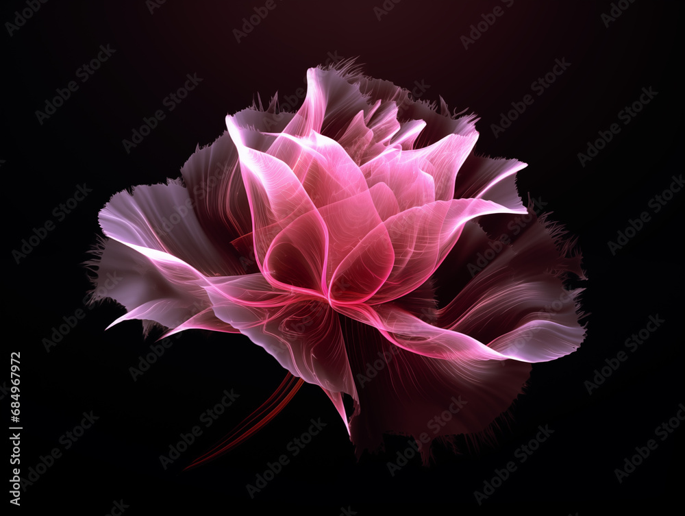 Translucent flowers on black background,created with Generative AI tecnology.