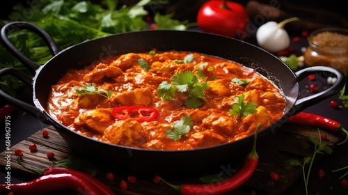 exotic red indian food sizzling illustration vibrant fiery, rich authentic, tangy mouthwatering exotic red indian food sizzling photo