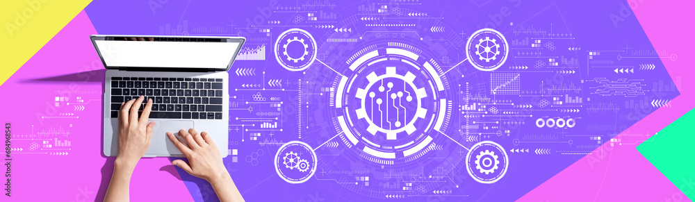 Automation concept with person using a laptop computer