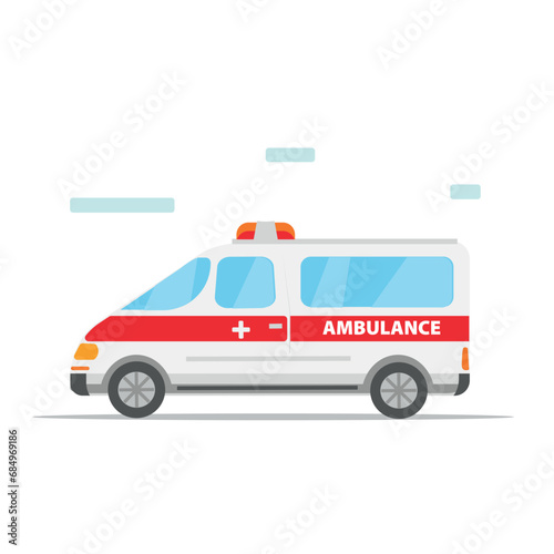 Ambulance vector flat illustration. Icon design. Suitable for animation, using in web, apps, books, education projects. 