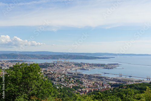 Panoramic view of the bay and the port in Trieste, Italy city. High quality photo