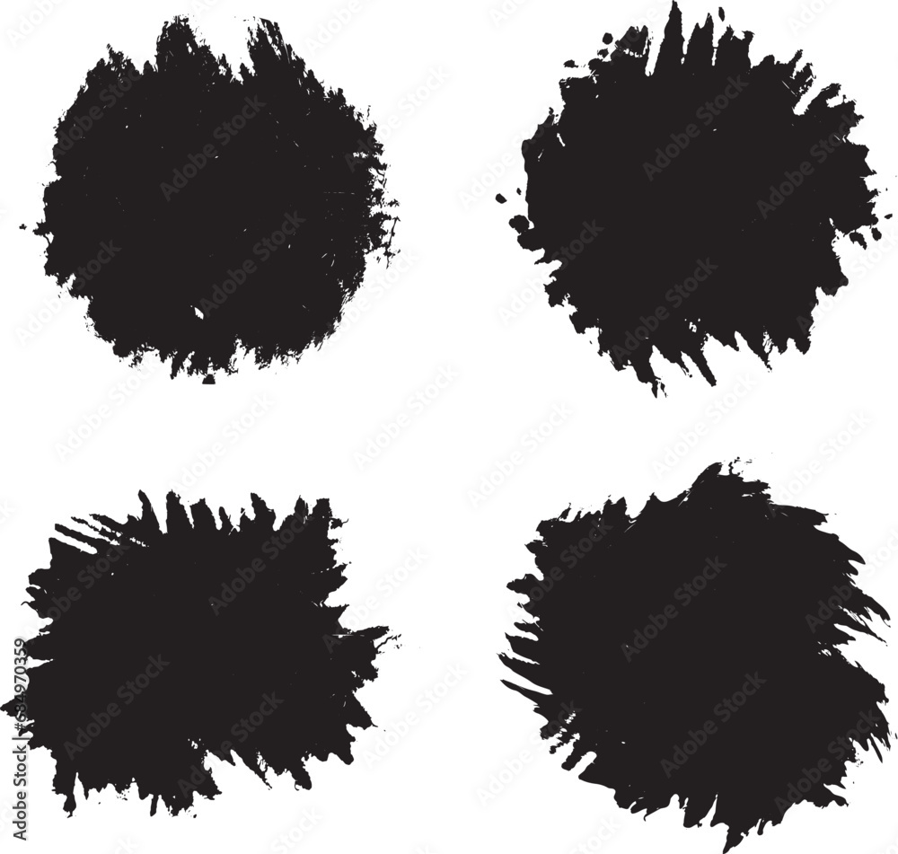 set of ink splashes Black and white brush stroke  frame on white background. Vector illustration. Vector grunge circle. Ink square stroke on white background. Vector grunge circle