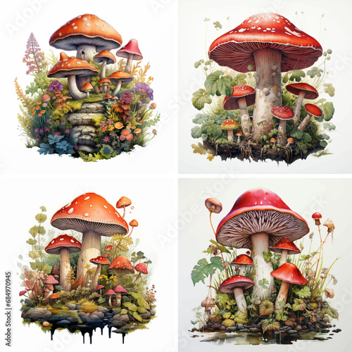 mushroom nature illustration forest autumn design drawing plant poison toadstool background 