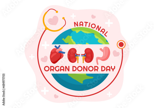 National Organ Donor Day Vector Illustration on 14 February with Kidneys, Heart, Lungs or Liver for Transplantation and Healthcare in Flat Background