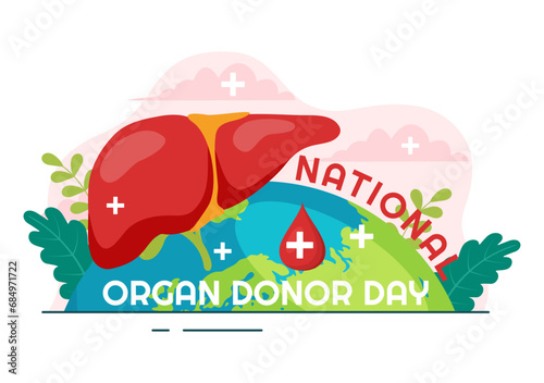 National Organ Donor Day Vector Illustration on 14 February with Kidneys, Heart, Lungs or Liver for Transplantation and Healthcare in Flat Background