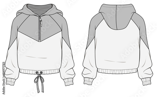 Women's sweatshirt Fashion Flat Sketch Vector Illustration, CAD, Technical Drawing, Flat Drawing, Template, Mockup.
