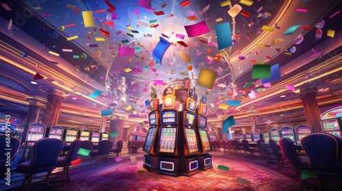 Jackpot confetti explosion in a carnival-themed casino photo