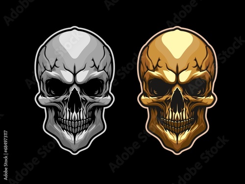 Generative AI grey and golden death skull mascots