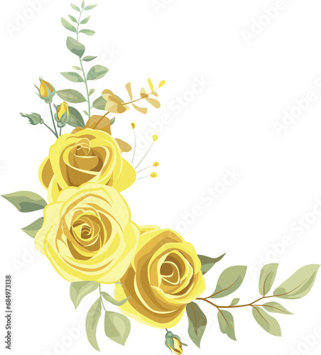 Set of yellow roses. Wreaths. Floral background. Design elements.
