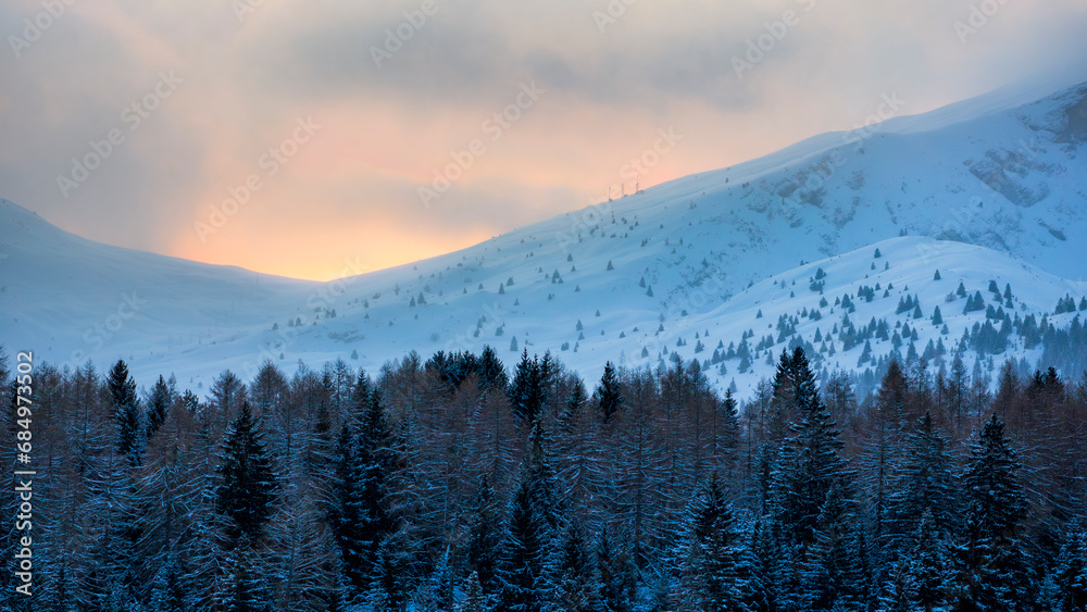 Winter landscape of the Alps. France, Devoluy.