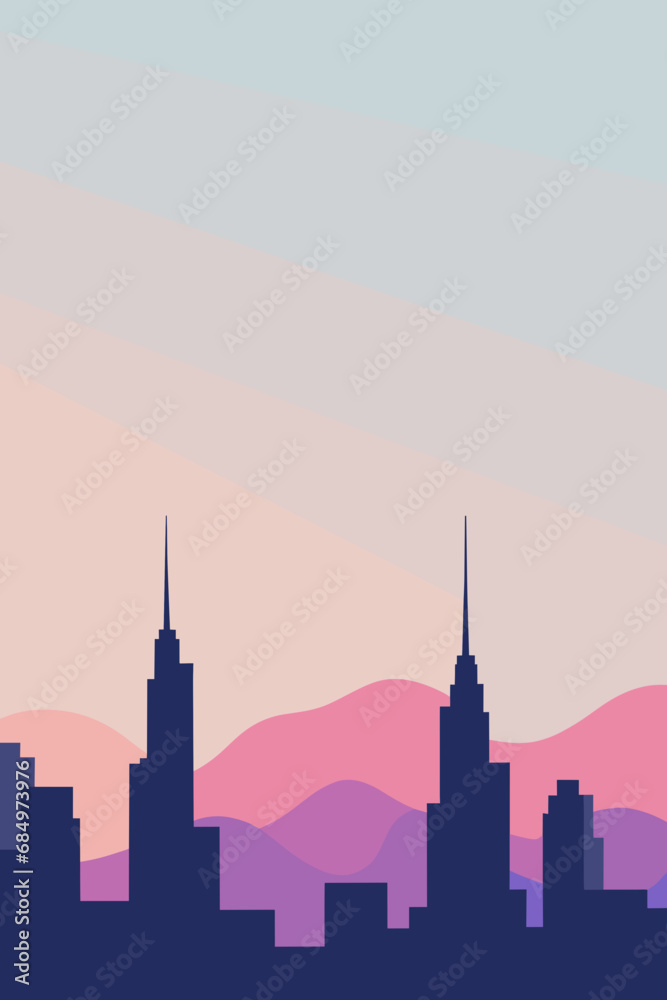 Obraz premium City skyline at sunset, vector illustration