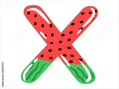 Watermelon Alphabet Letter X Illustration