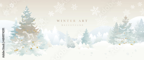 Winter background vector. Hand painted watercolor drawing for Christmas and Happy New Year season. Background design for invitation, cards, social post, ad, cover, sale banner and invitation.