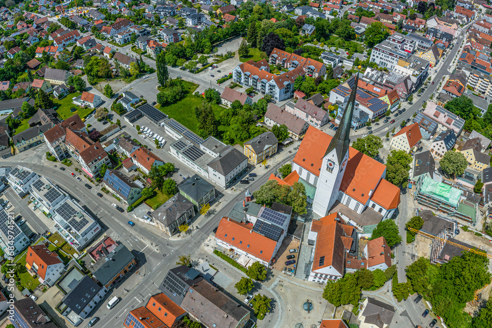Ausblick auf das Stadtzentrum der Stadt Schwabmünchen im südlichen Landkreis Augsburg