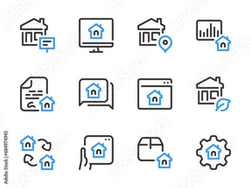 Real Estate and Property vector line icons. Building, House, Apartment and Home ownership outline icon set. © NikWB