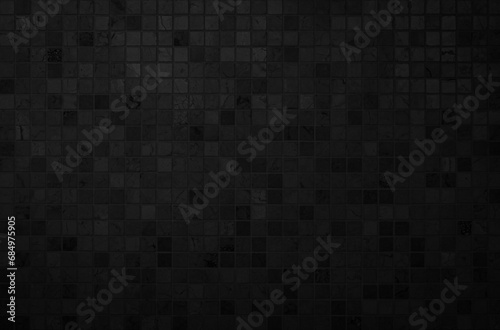 Dark black ceramic wall chequered and floor tiles mosaic background in bathroom. Design pattern geometric with grid wallpaper texture decoration pool. Simple seamless abstract surface grunge.