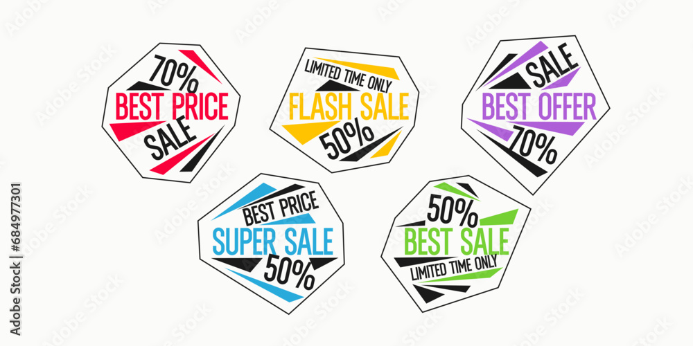 Obraz premium A set of images to advertise the sale. Stickers for advertising discounts. Vector graphics.