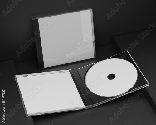 Tableau sur toile 3d render mockup of cd discs, one with closed, the second with open lid, on a bl