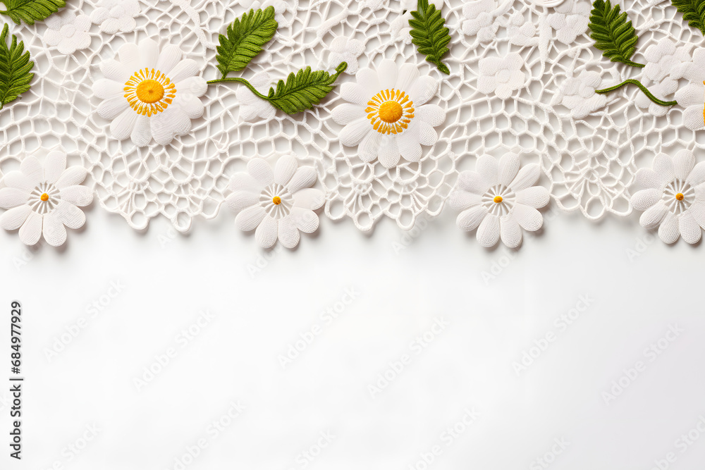 op border with white crochet doilies Top view isolated on white background. generative ai. - obrazy, fototapety, plakaty 