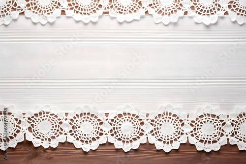 op border with white crochet doilies Top view isolated on white background. generative ai.