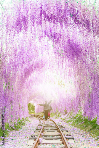 Wisteria rail corridor in Xianfeng Sanbao Garden, Pingxiang, Jiangxi Province, China photo