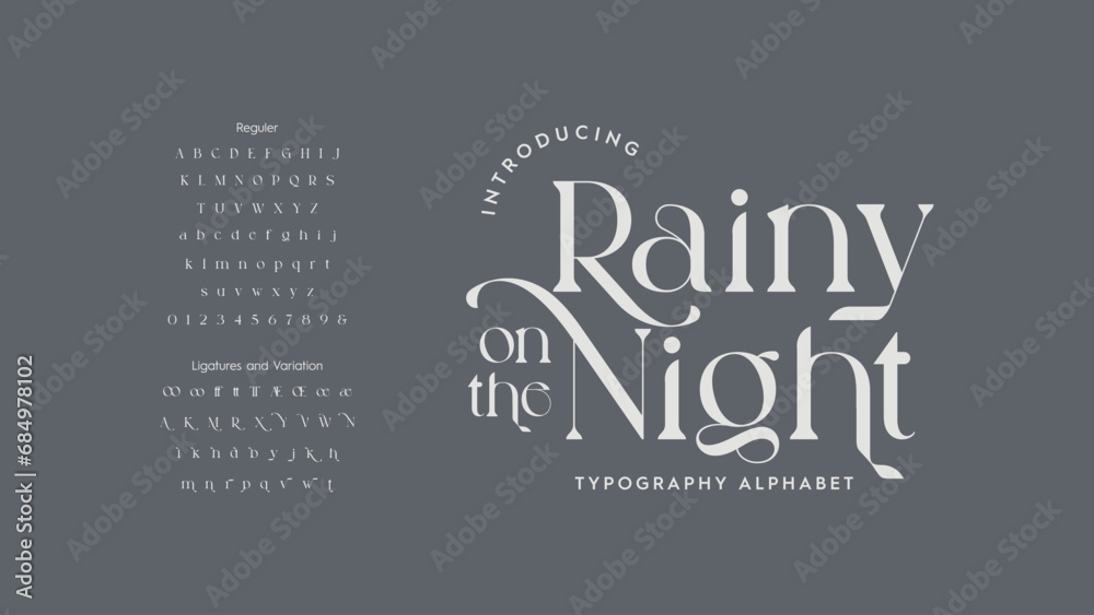 Trendy display typeface bold serif. Modern vintage alphabet collection. Uppercase, lowercase, stylish alternate typography. Vector illustration