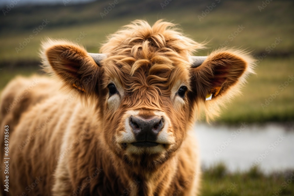 A charming and adorable baby highland cow, autumn color mood, a charming highland cow calf, close up of a calf A charming and adorable baby highland cow, autumn color mood, a charming highland cow calf, close up of a calf