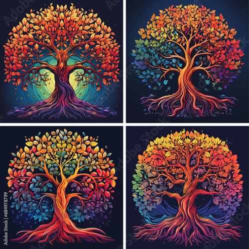 tree vector illustration green leaf design abstract art decoration background branch life 