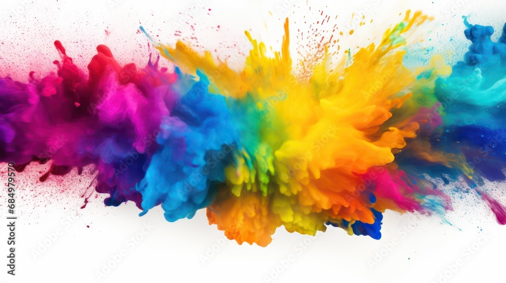 Paint Holi, colorful rainbow Holi paint splashes on isolated white background, explosion of colored powder. abstract background. Paint Holi, colorful rainbow Holi paint splashes on isolated white background, explosion of colored powder. abstract background.