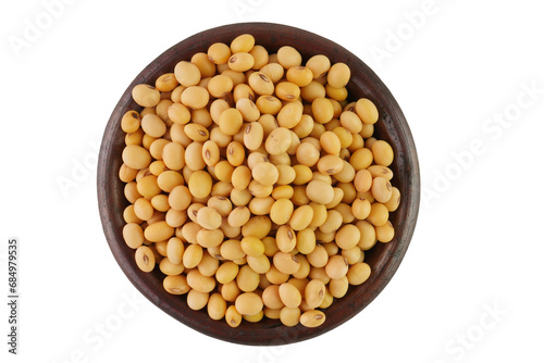 Soybeans in Wooden Bowl Isolated Transparent