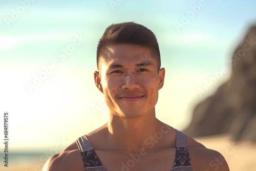 浜辺に立つ筋肉質なアジア人男性 © kaguyahime