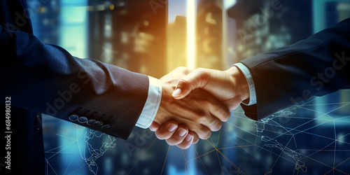 handshake between two professionals ,Business Partners ,Unity in Business: Exploring the Symbolism and Impact of the Handshake Between Professionals in a Corporate Alliance background generative ai