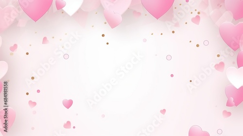Confetti decoration Valentine's heart petals falling on white background. Heart shaped confetti flower petals for Women's Day. Used for templates or backgrounds, banners. photo