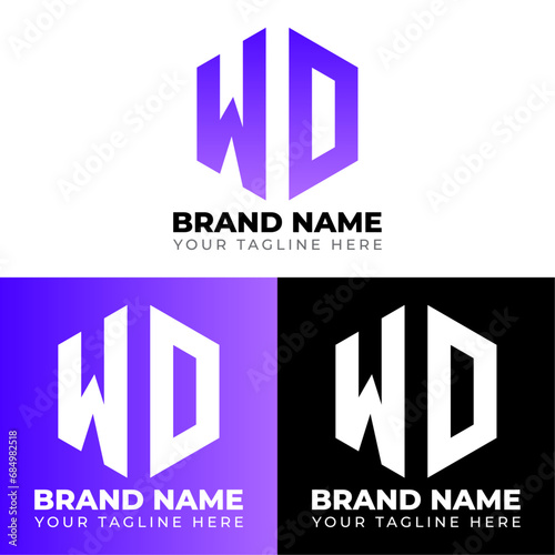 W D Double Letters Polygon Logo, Two letters W D logo design, Minimalist creative vector logo design template