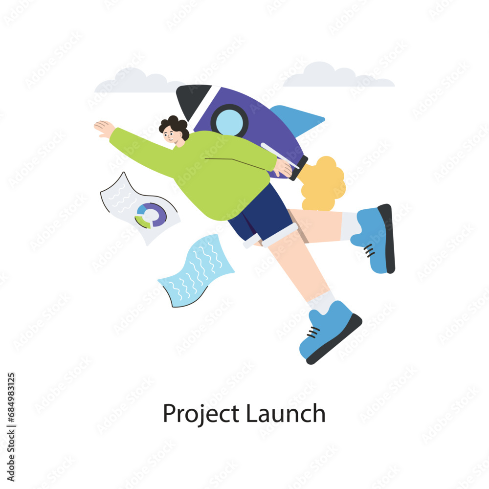 Obraz premium Project Launch vector Flat Design illustration. Symbol on White background EPS 10 File