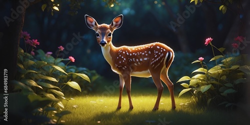 Cute baby deer in the jungle, Cute baby animals, Cute animals, AI-generated images © Art by H