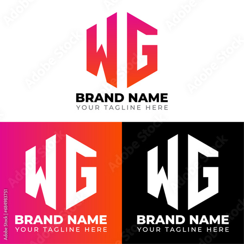 W G Double Letters Polygon Logo, Two letters W G logo design, Minimalist creative vector logo design template