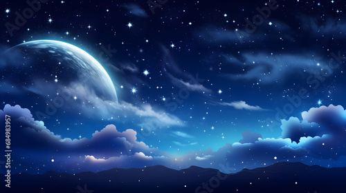 backgrounds night sky with stars and moon and clouds. generative ai.