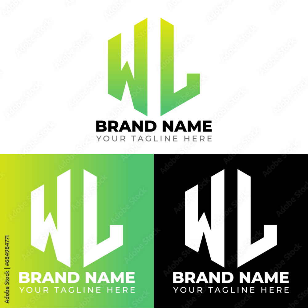W L Double Letters Polygon Logo, Two letters W L logo design, Minimalist creative vector logo design template